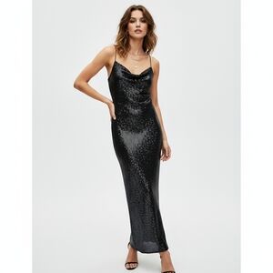 BEBE Spaghetti Gown Disco Dot Long Slim Midi Maxi Dress Medium